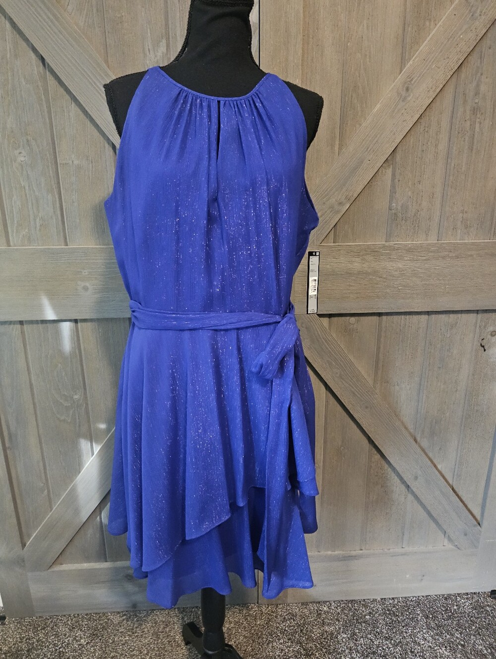 Nwt Tahari Sparkly Blue Halter Neck Tie Waist Midi Dress sz 14P